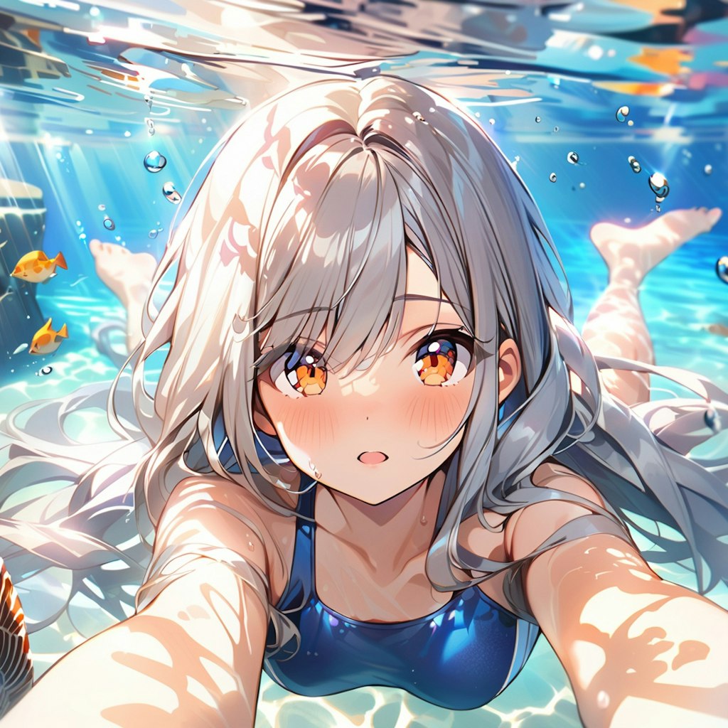 海で泳ぎの練習をする女の子