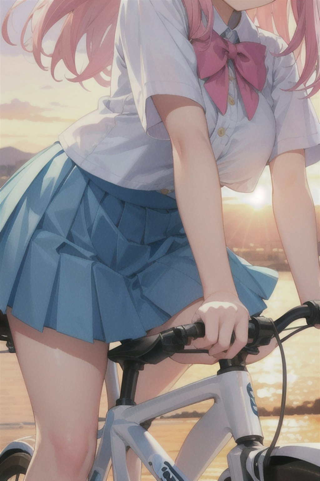 夕日の自転車娘