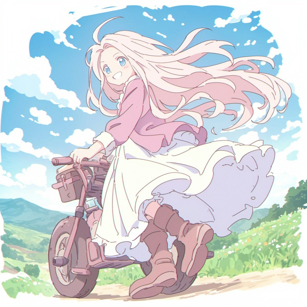 田舎道を歩く女の子 A girl walking along a country road