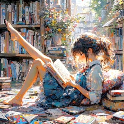 寝そべって本を読む (読書する少女②)