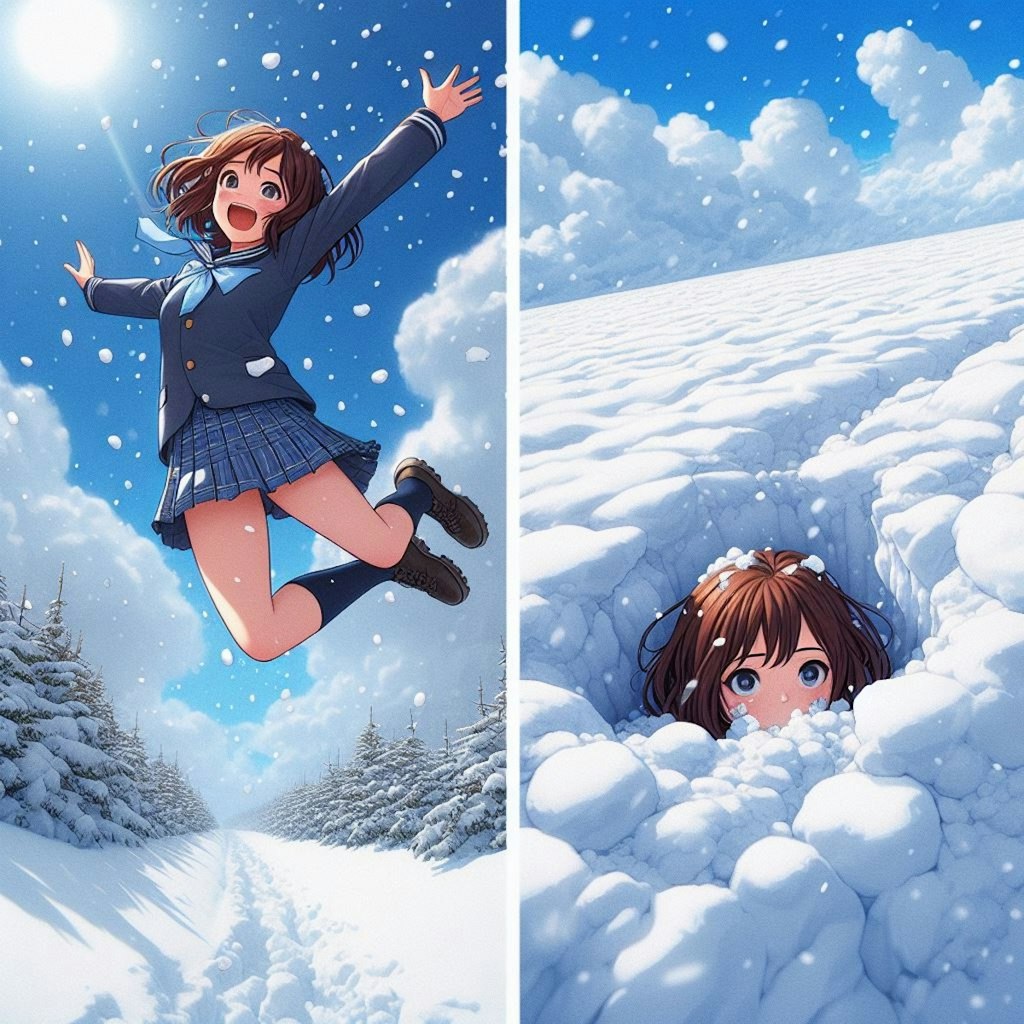 わ～い、雪だぁ～......埋まる