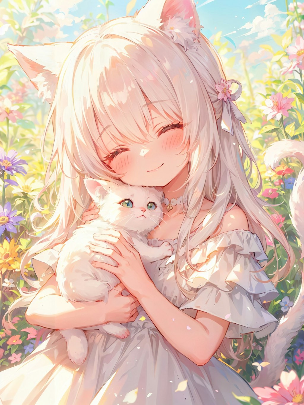 白猫娘と子猫