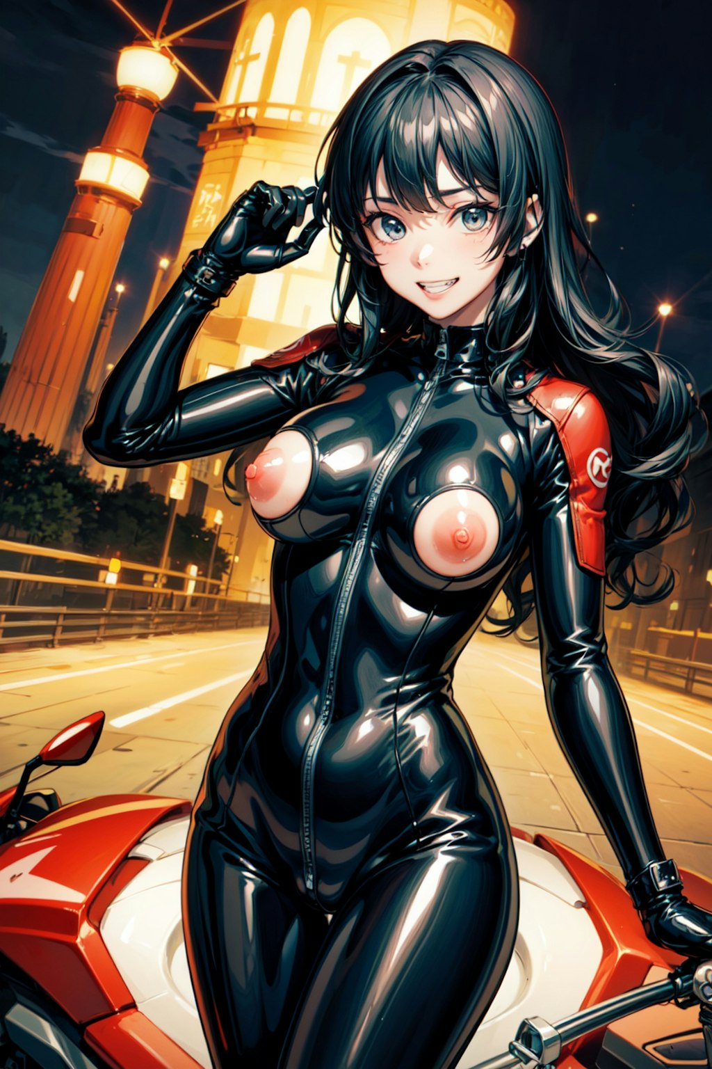 二次おっぱいポロリ220《バイクスーツ》