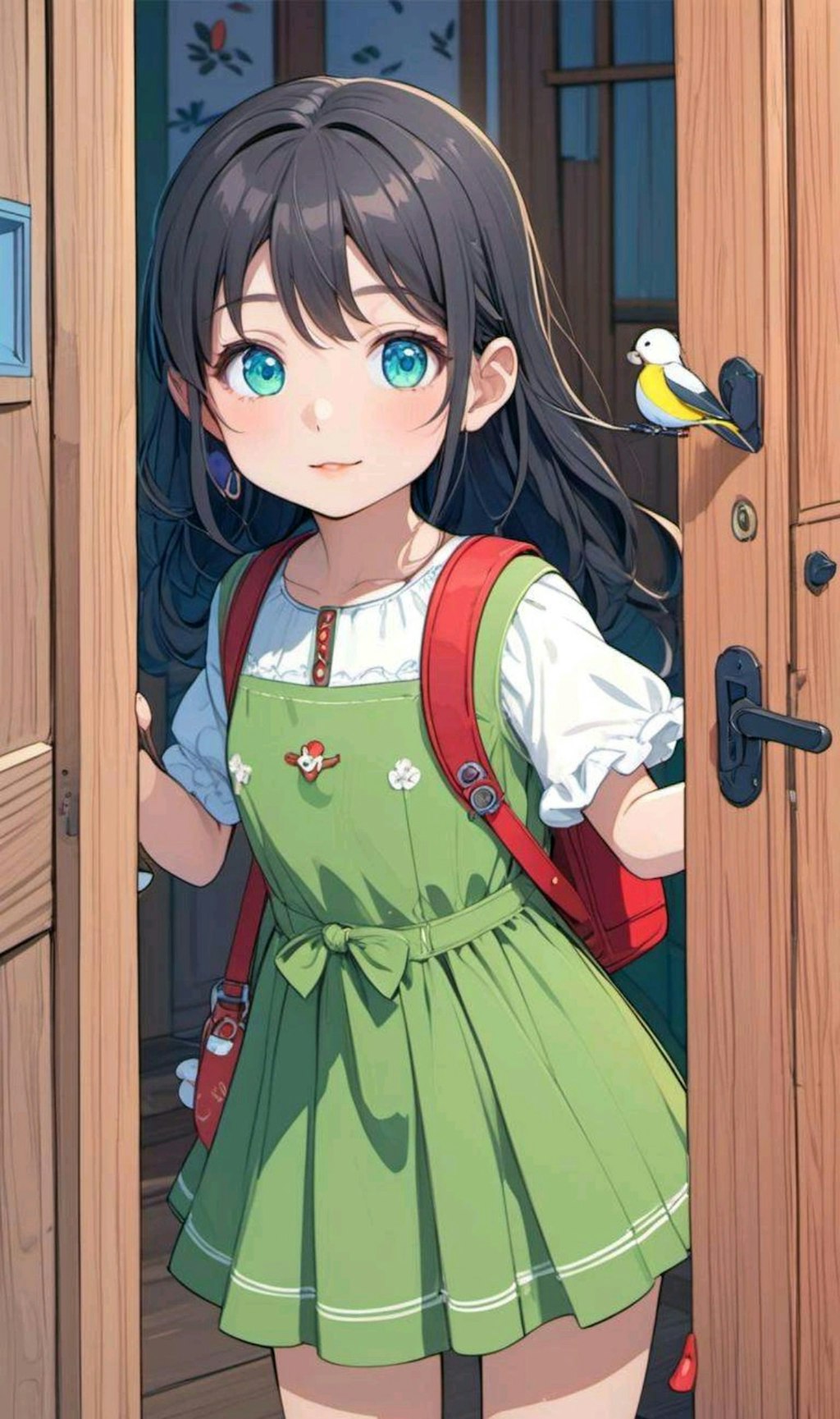 家の鍵をかけたか不安になる小さな女の子