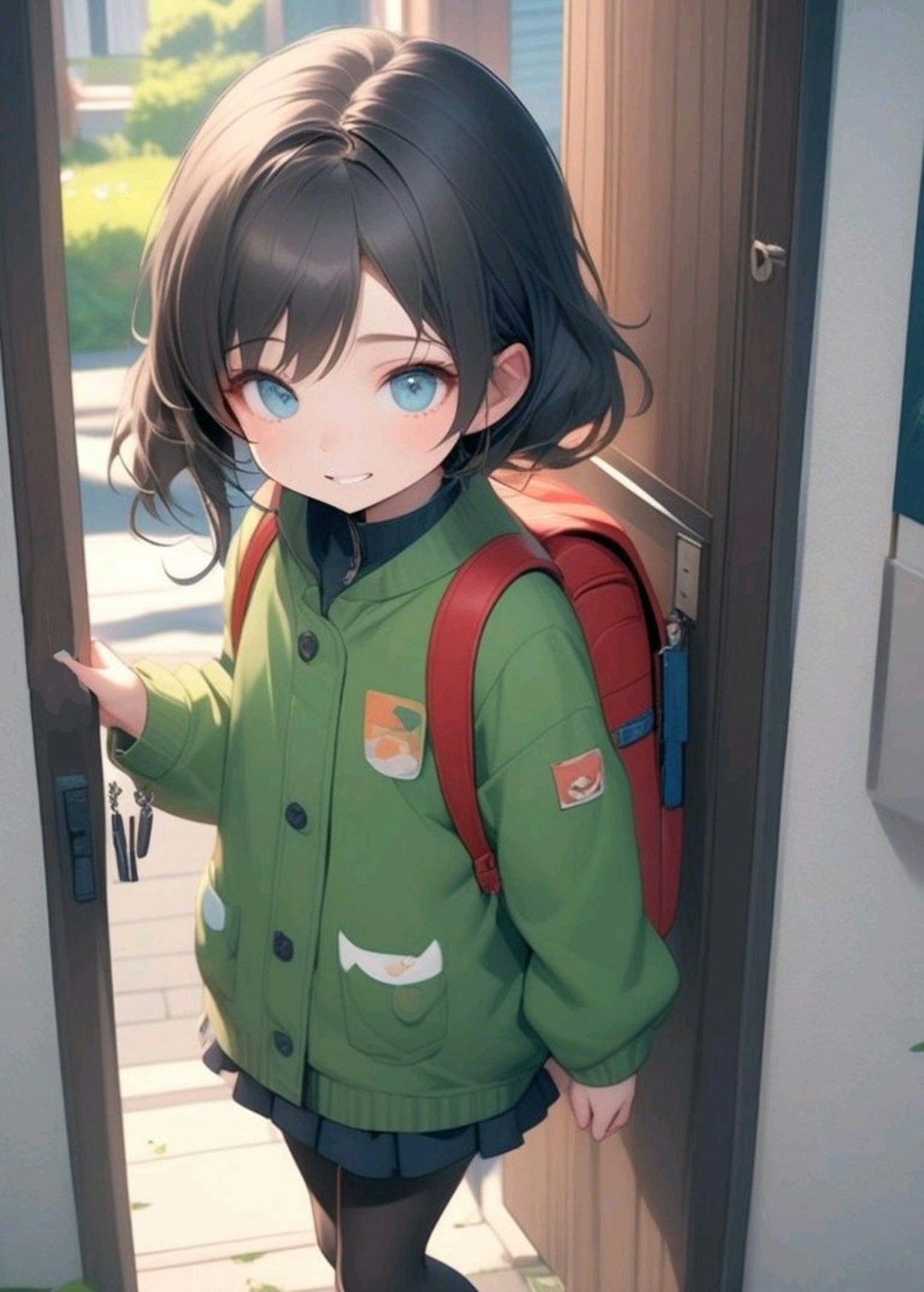 家の鍵をかけたか不安になる小さな女の子