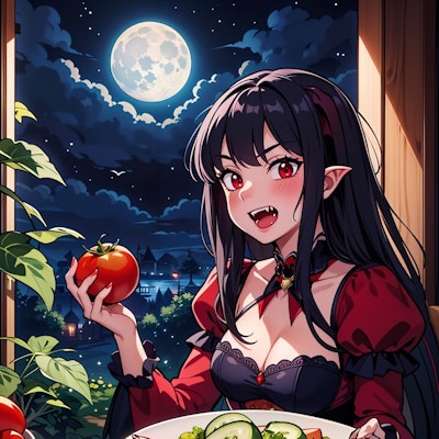 トマトのサラダを食べる吸血鬼