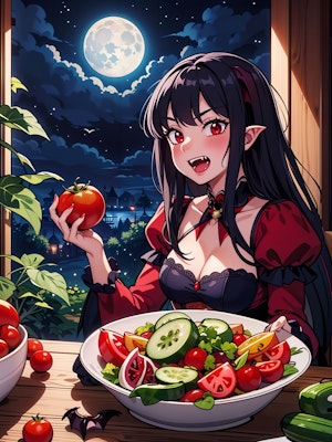 トマトのサラダを食べる吸血鬼