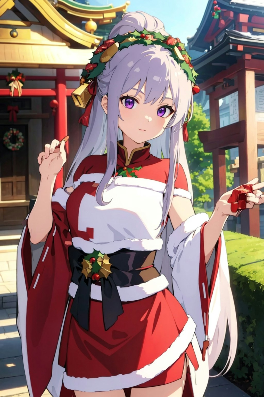 銀髪クリスマス巫女服(え？他の神社ではやってない？お堅いのね、こっちじゃ全然ありよ)_20231226