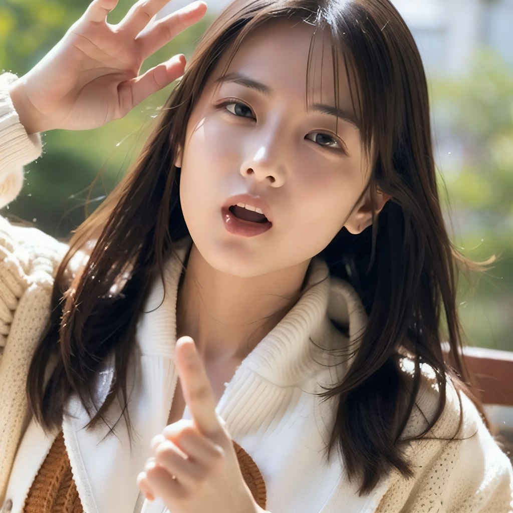 黒髪ロングで洋装の美女７８