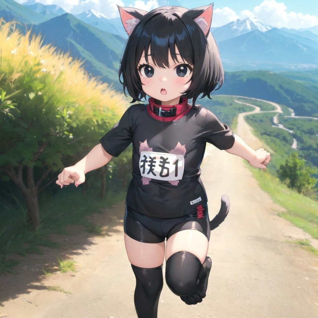 ランニング中の黒猫娘