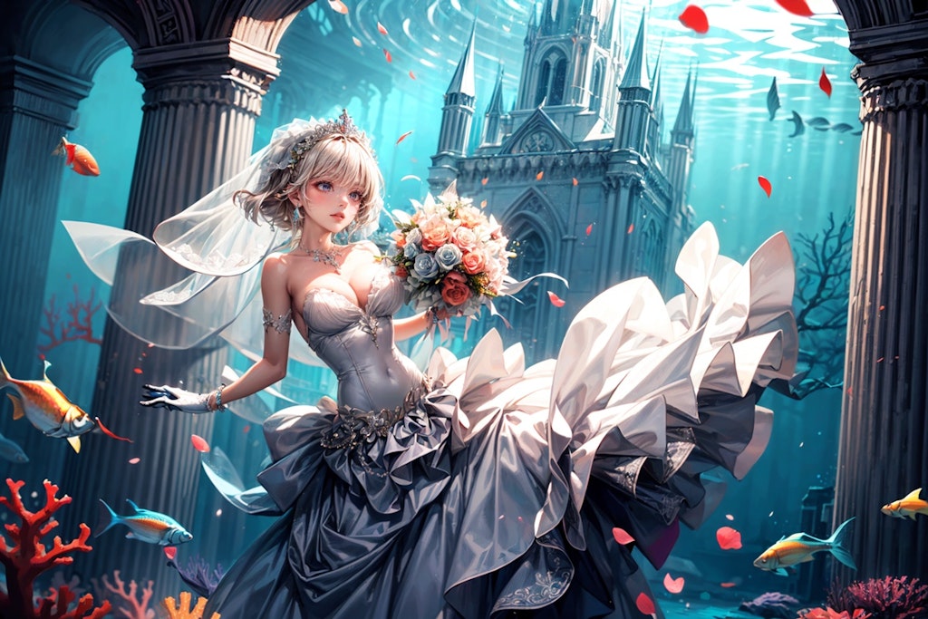 海底神殿の教会と花嫁の人魚