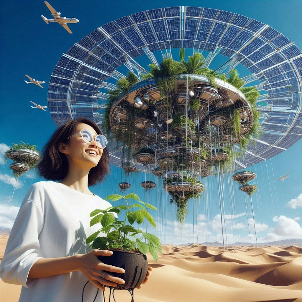 浮かぶ太陽光発電所で砂漠を緑地化