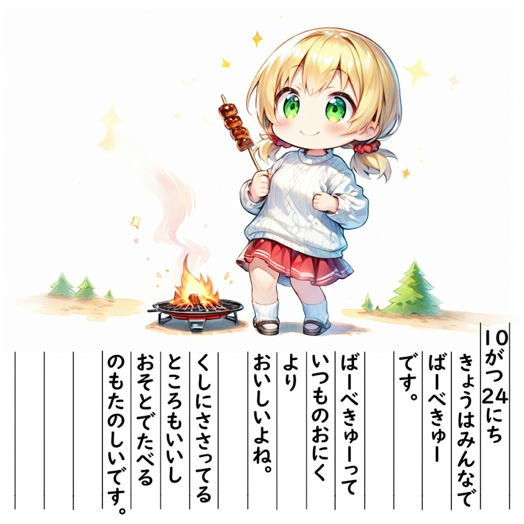 【絵日記】ばーべきゅーたのしいね♪