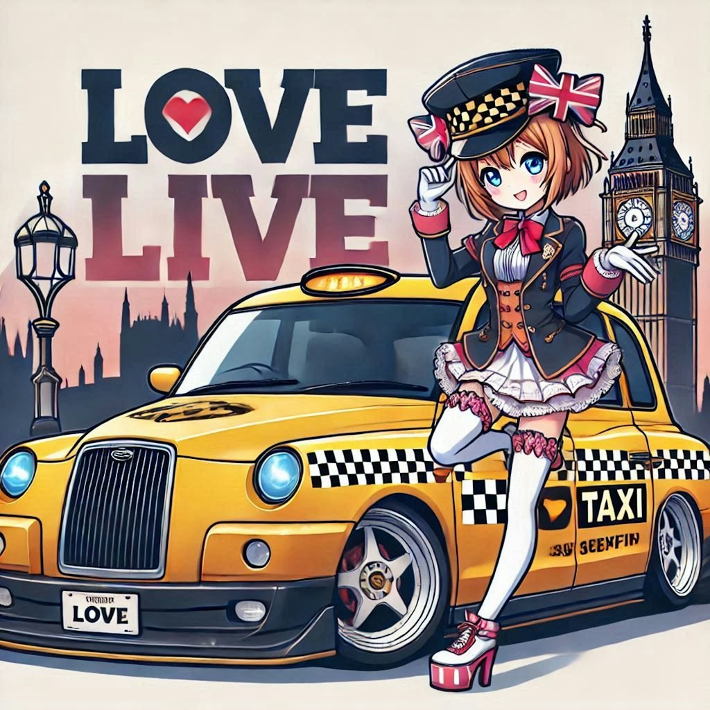 ラブライブキャラとロンドンタクシーのドリ車