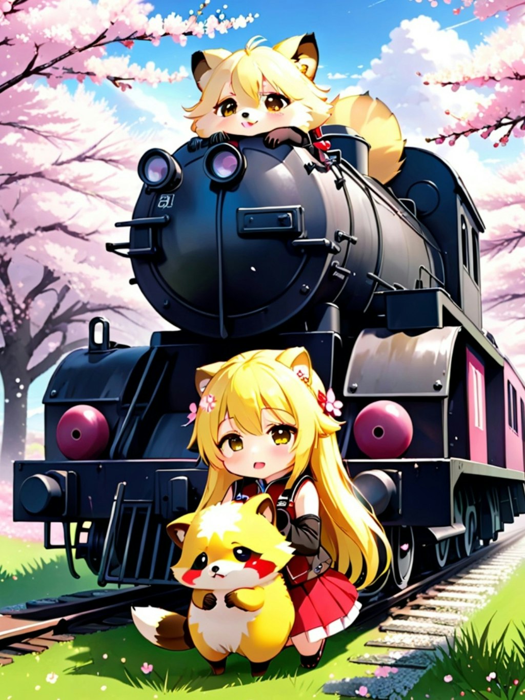 鉄道と黄色髪ちゃん