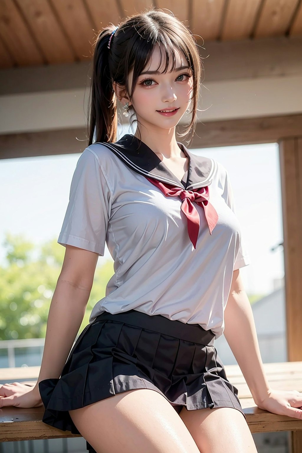 健全　ポニテ４　制服