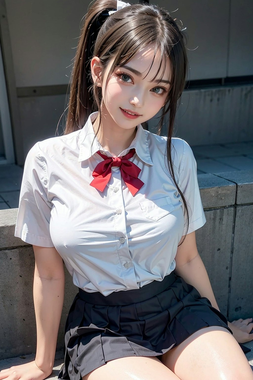 健全　ポニテ４　制服