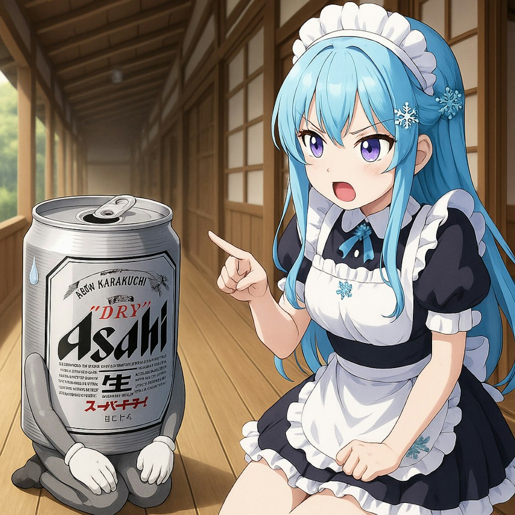 女の子達にお説教されるビール缶