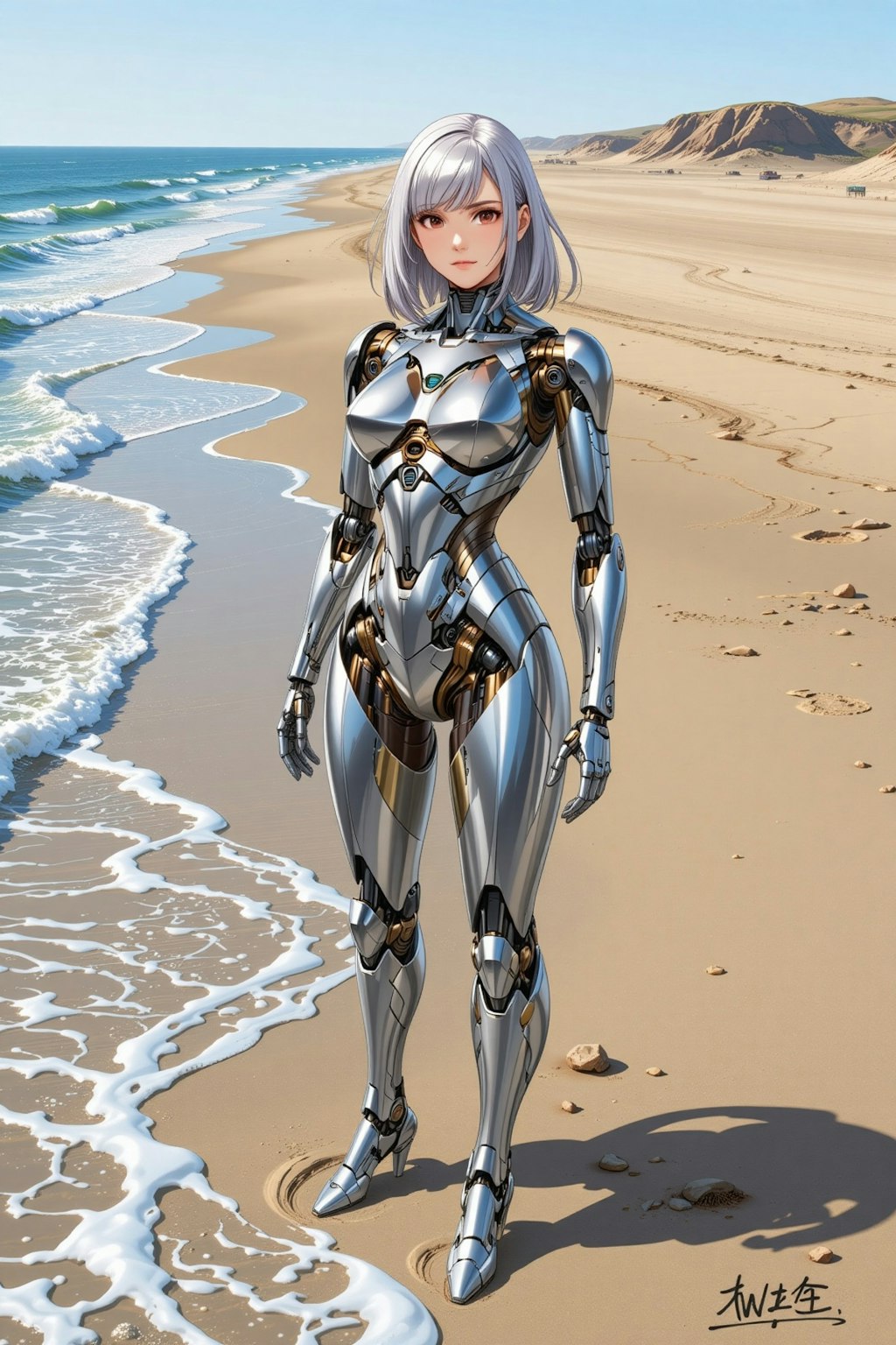 波打ち際のメカ子