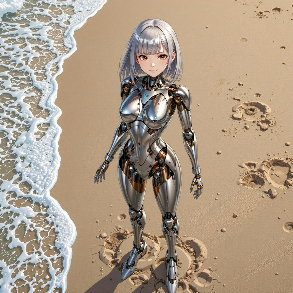波打ち際のメカ子