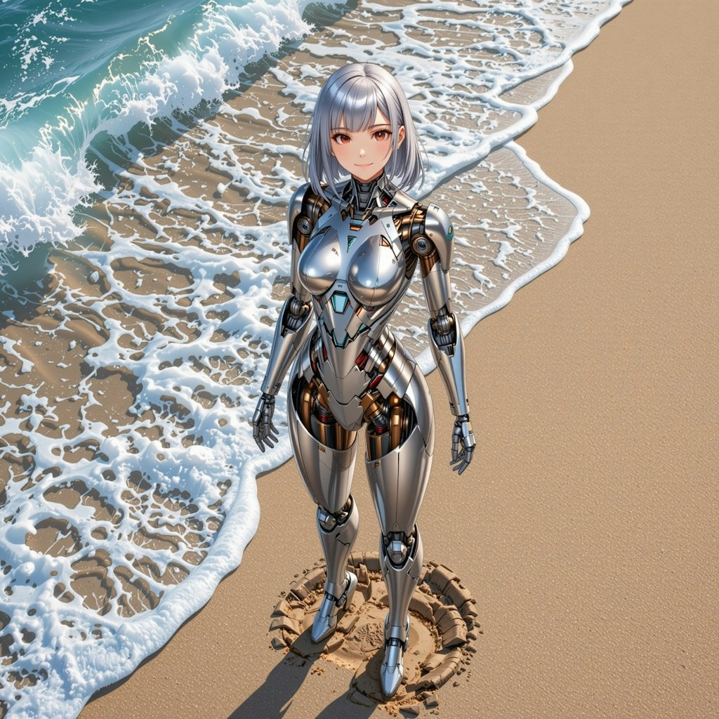 波打ち際のメカ子
