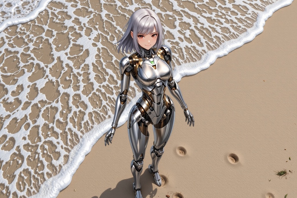 波打ち際のメカ子