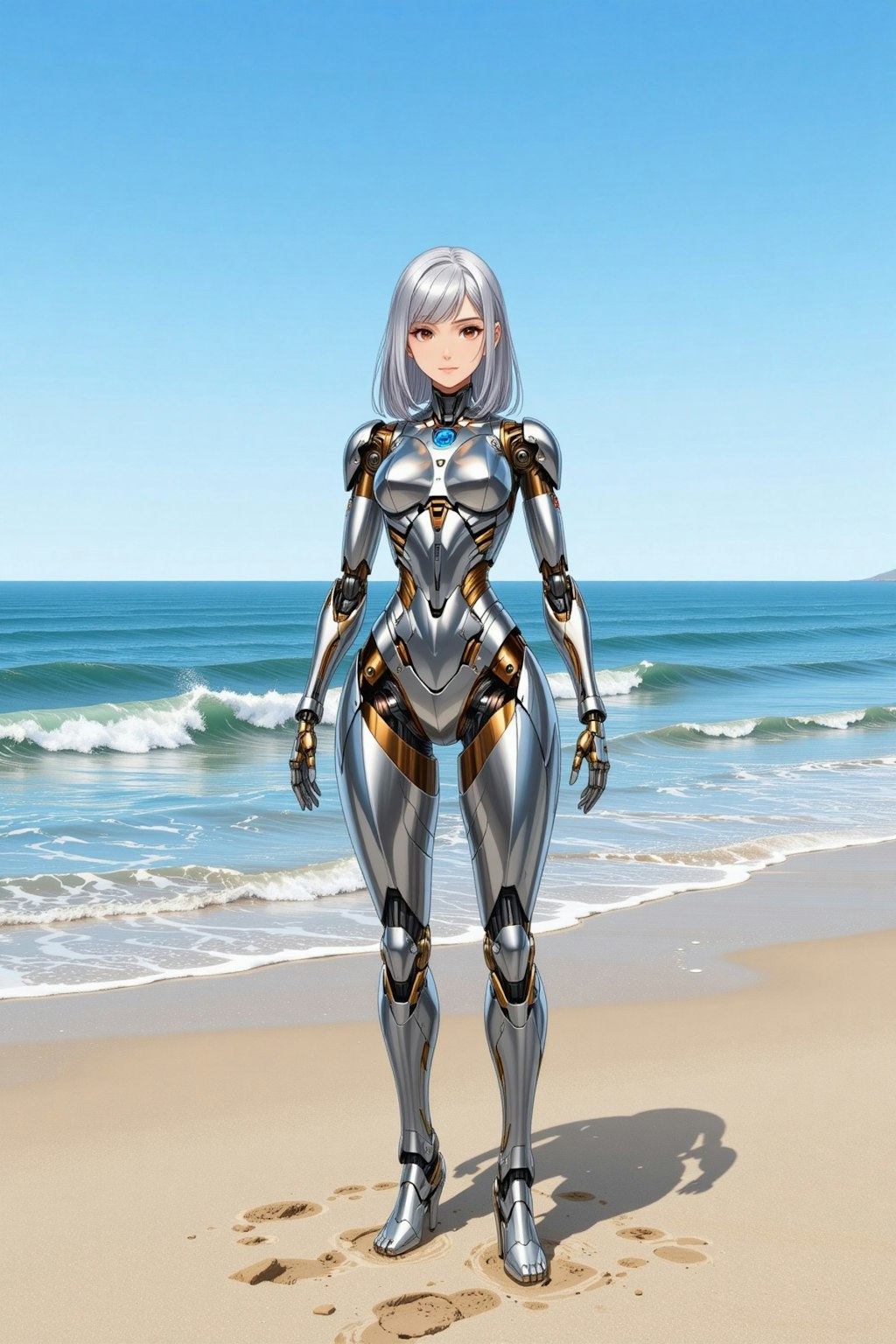 波打ち際のメカ子