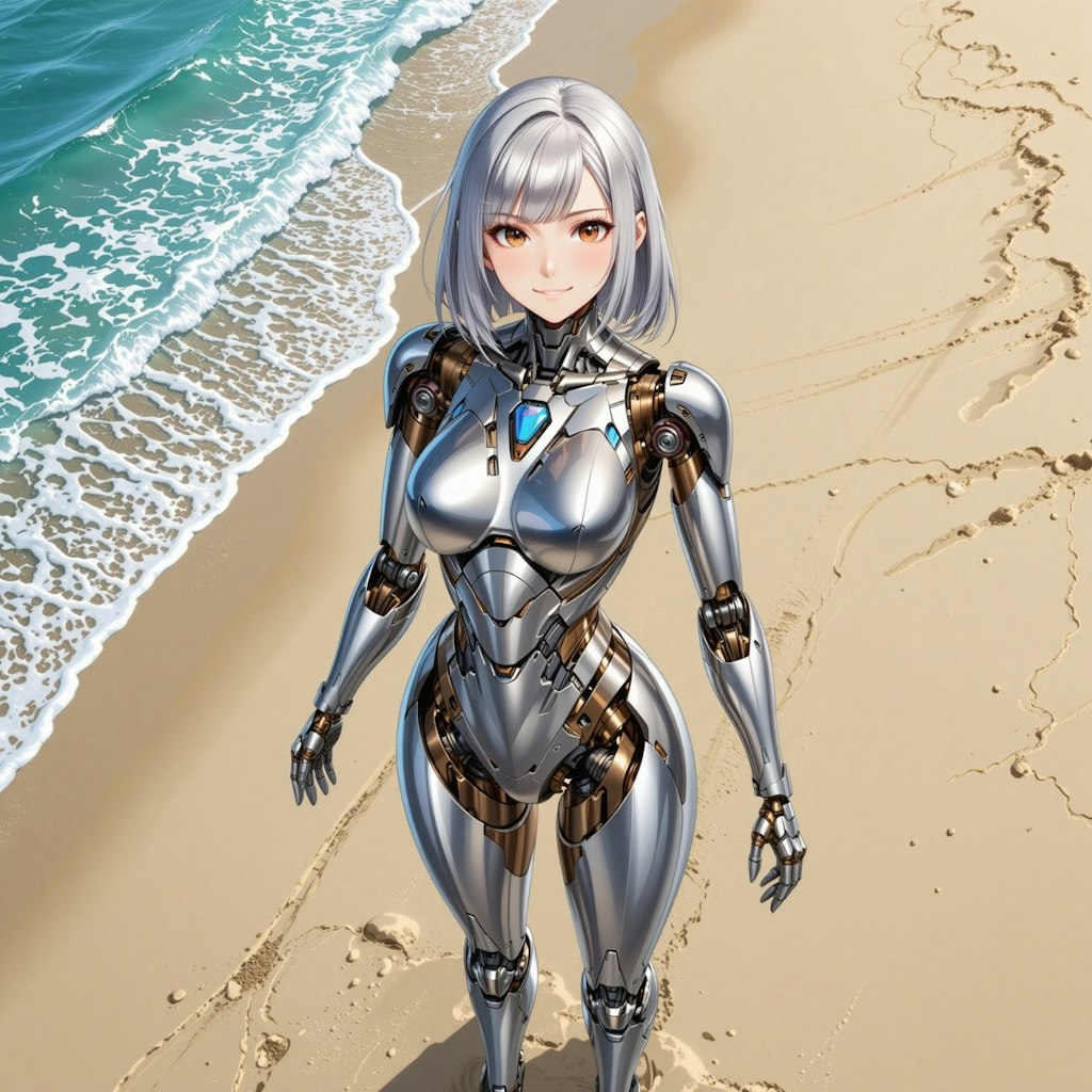 波打ち際のメカ子