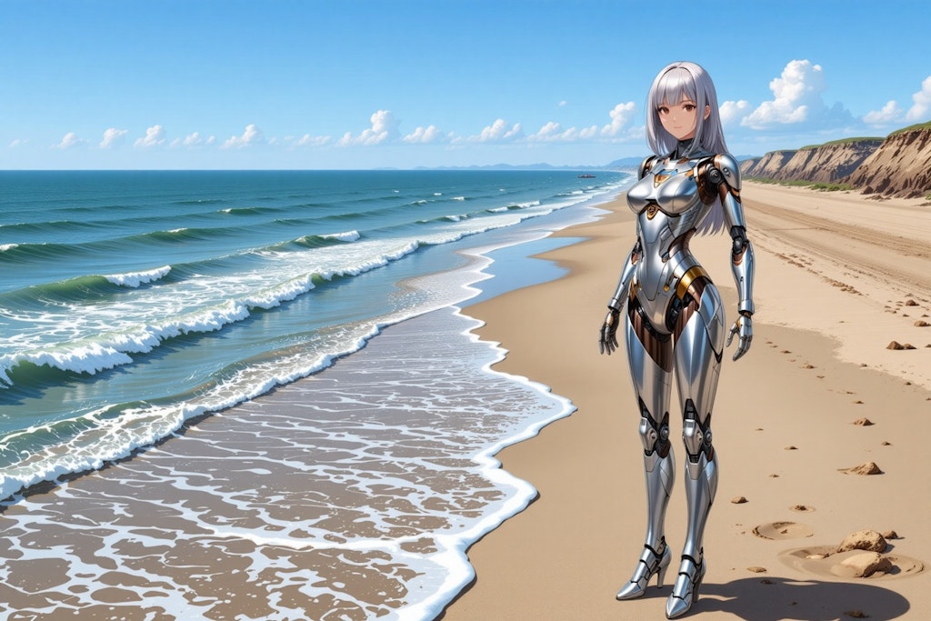 波打ち際のメカ子