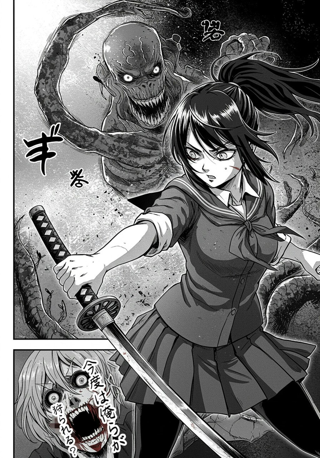 10ページAI漫画「侍の魂が宿ったJKの逆襲！～覚醒した八人のJK～」（imageFX製）