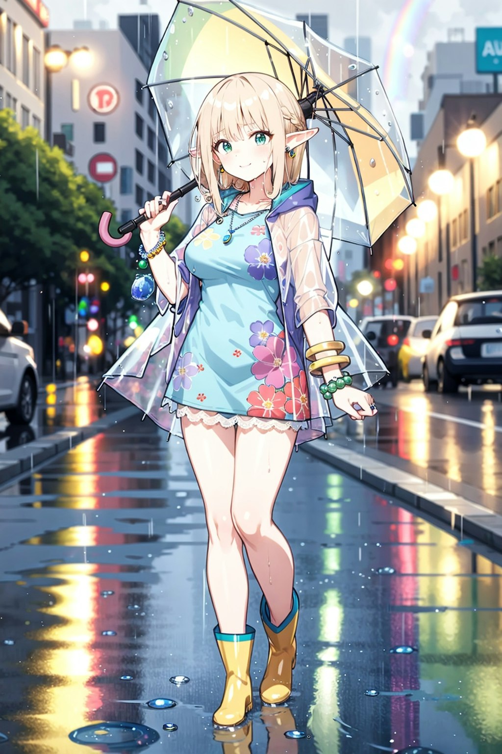 雨と虹の服