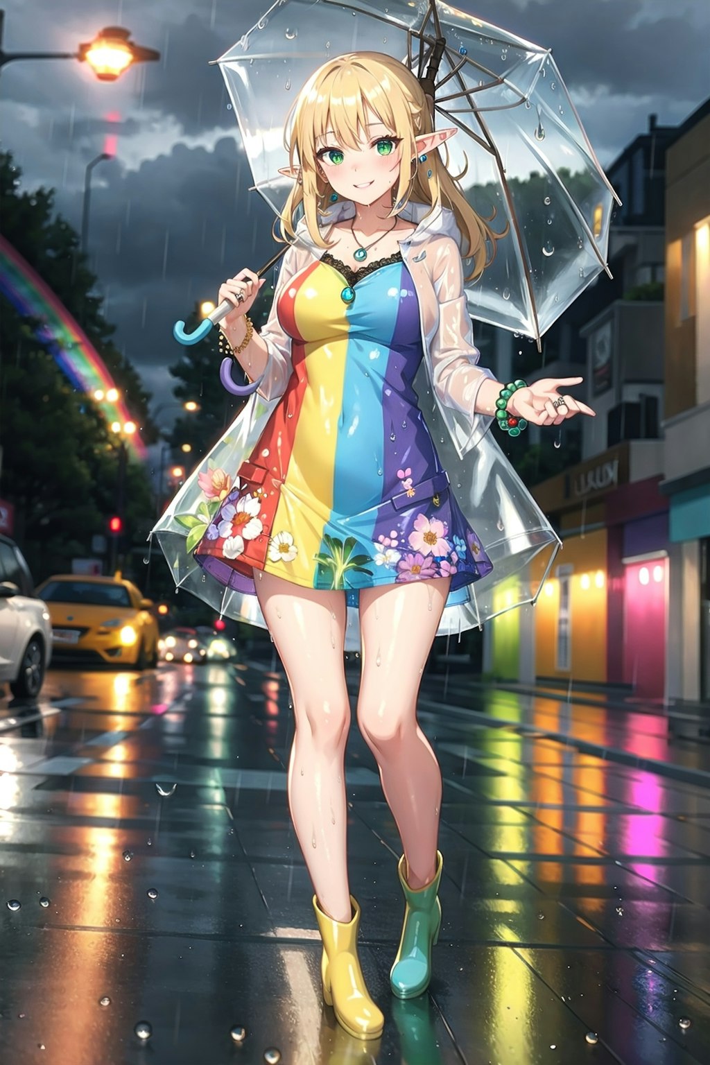 雨と虹の服