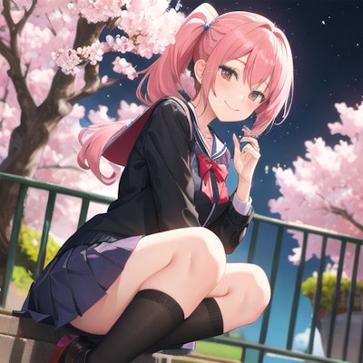 夜桜✖女子高生