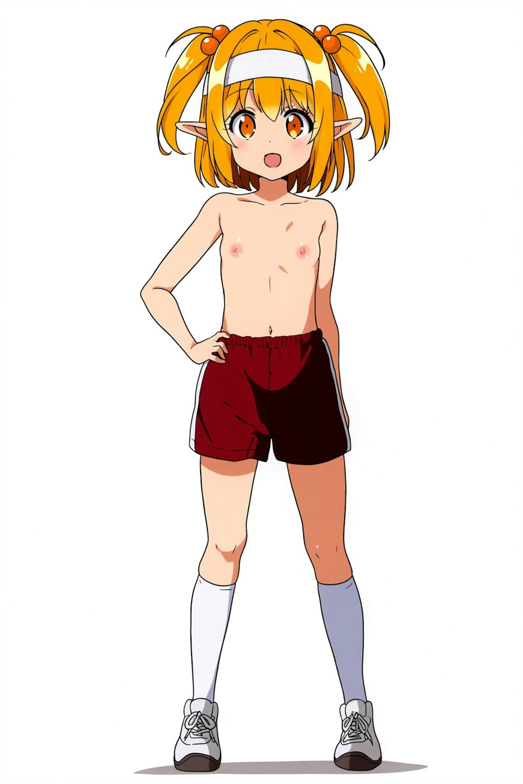 体操着の短パン一丁のエルフさん