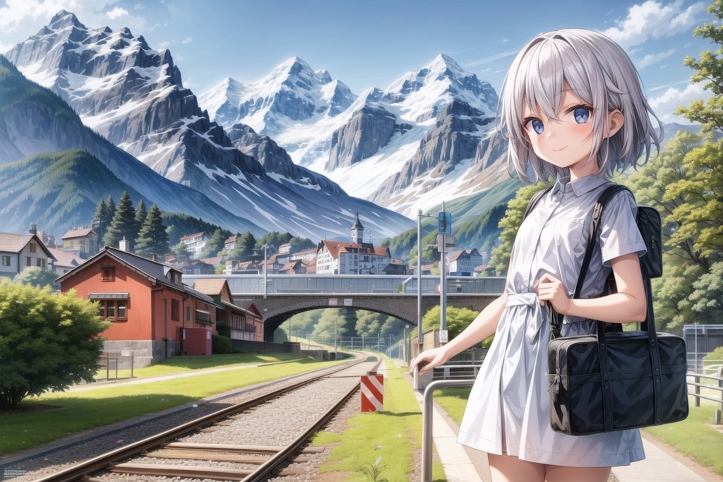 スイス旅行中の少女