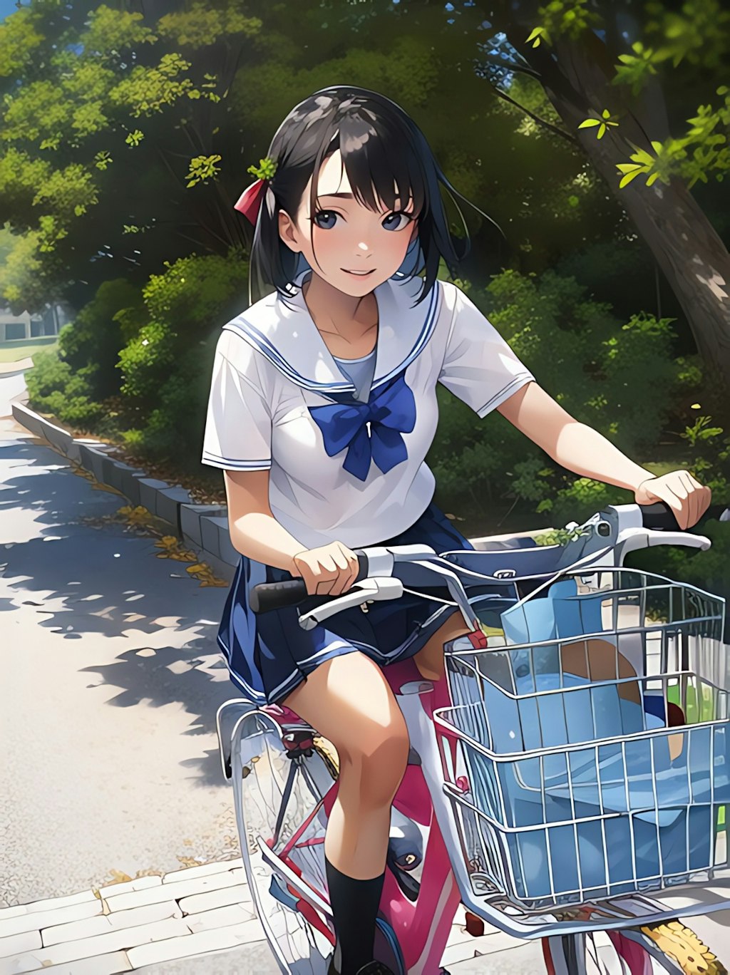 自転車で帰る女子高生！