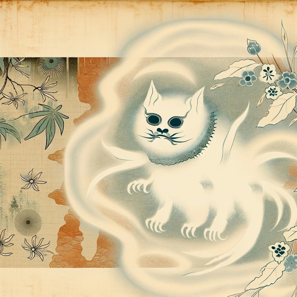 猫の妖怪、浮世絵風。