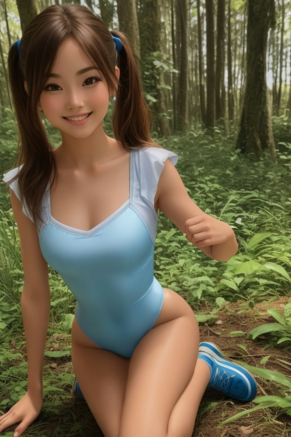 Beautiful girls in leotard in the forest