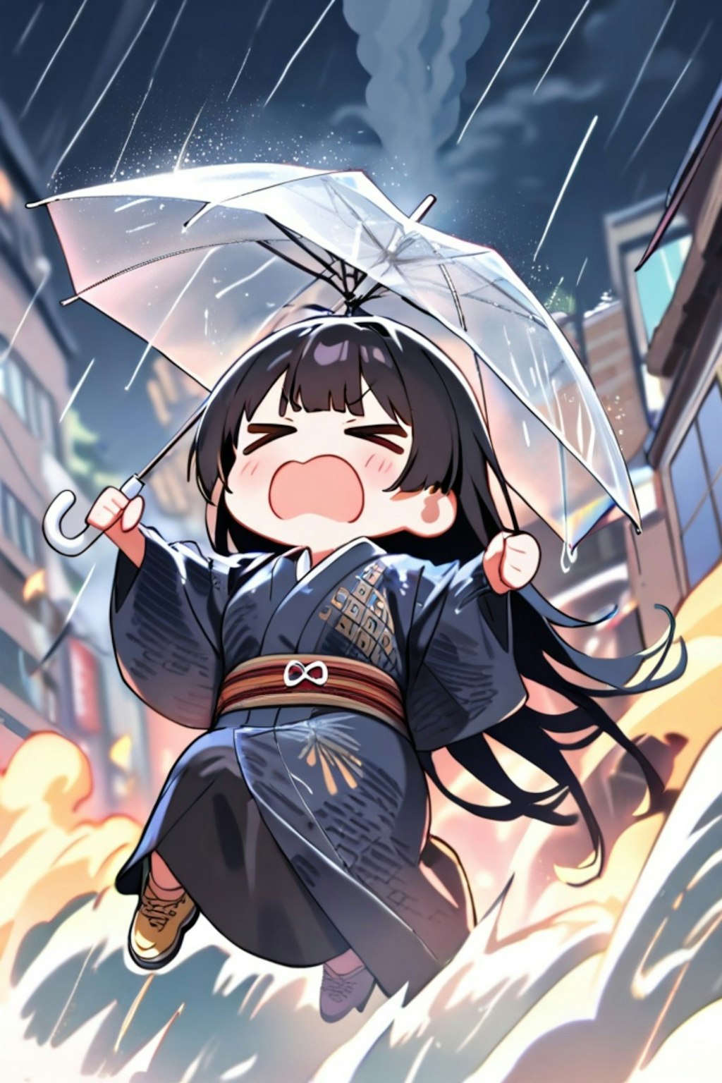 雨の日の黒髪ちゃん
