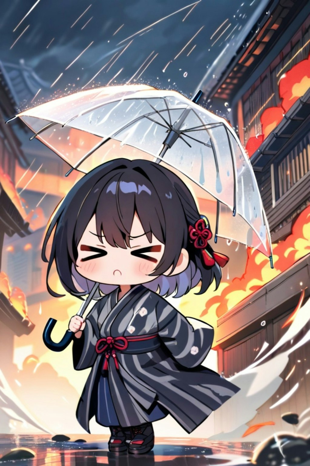 雨の日の黒髪ちゃん