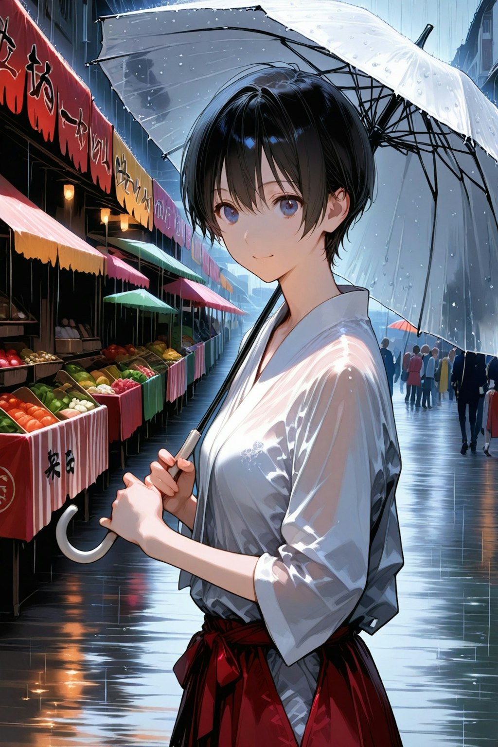 雨の朝市