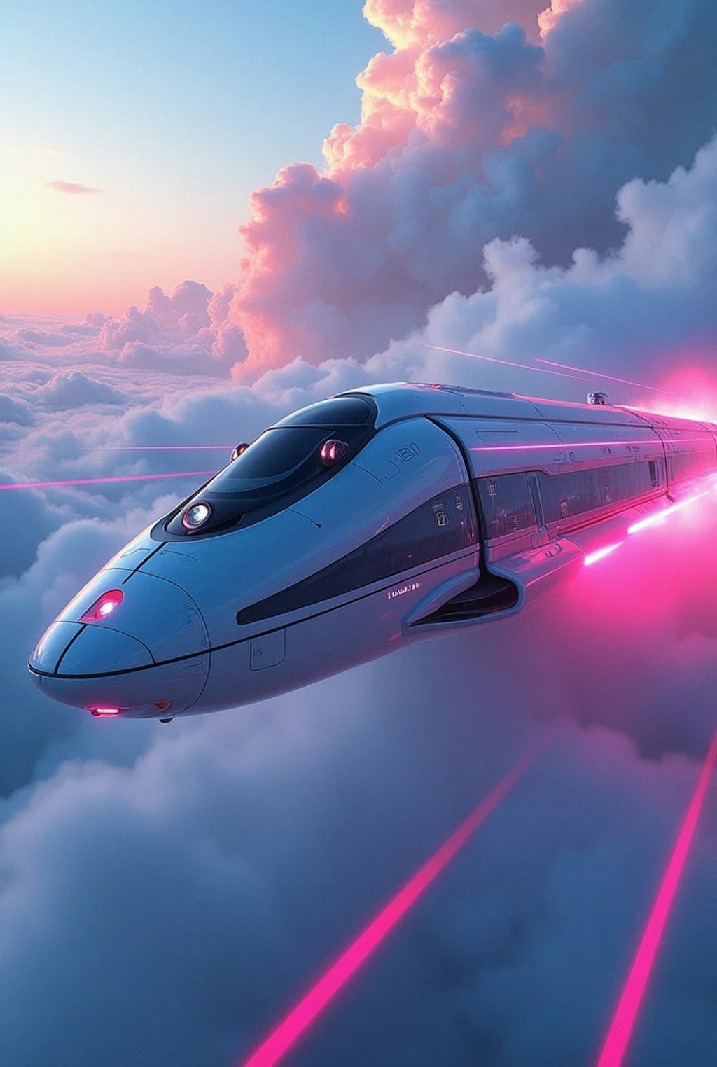 A fast train floating in the sky