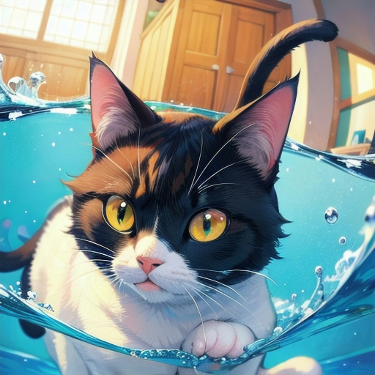 泳ぐ猫ちゃん | chichi-pui（ちちぷい）AIイラスト専用の投稿サイト