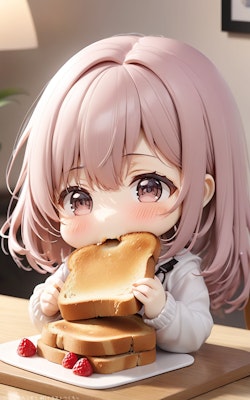 食パンを食べる女の子 | の人気AIイラスト・グラビア
