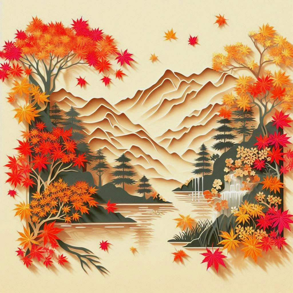 湖畔の紅葉・河畔の紅葉