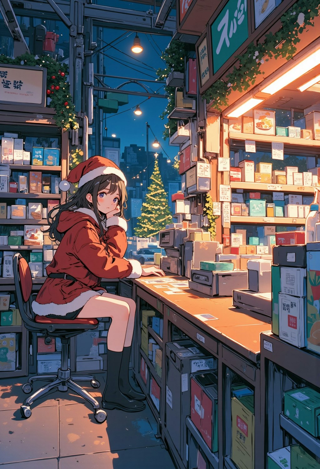 退屈そうに店番をする女の子