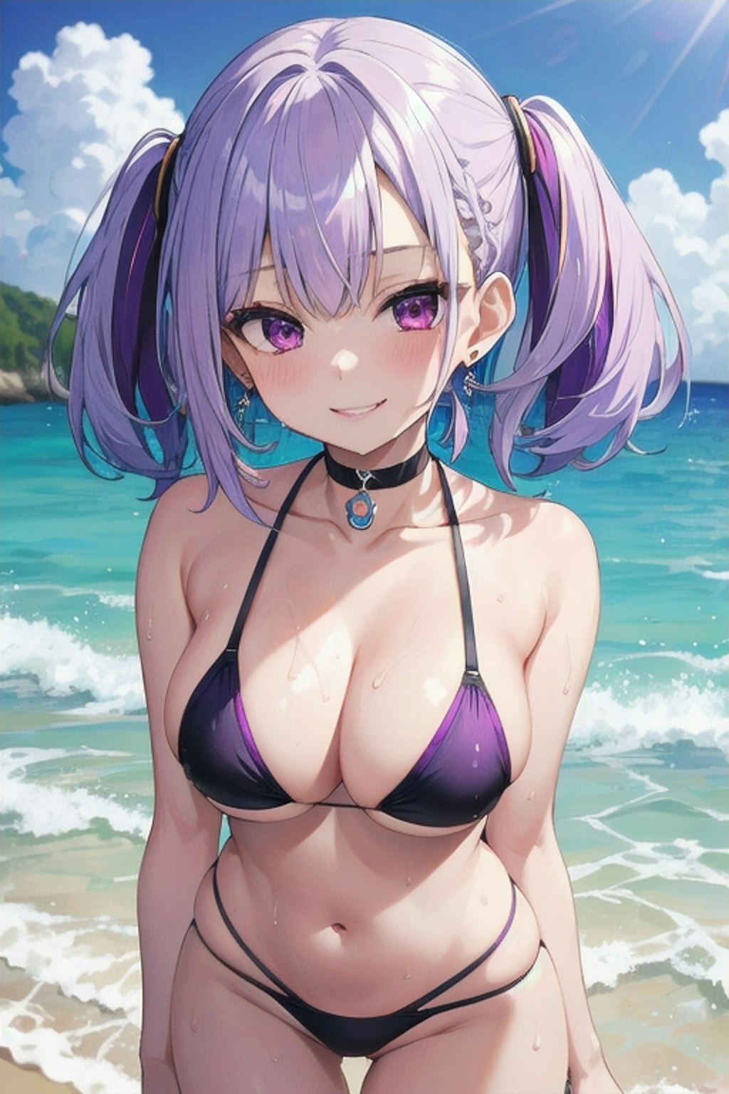 水着の紫髪ギャル