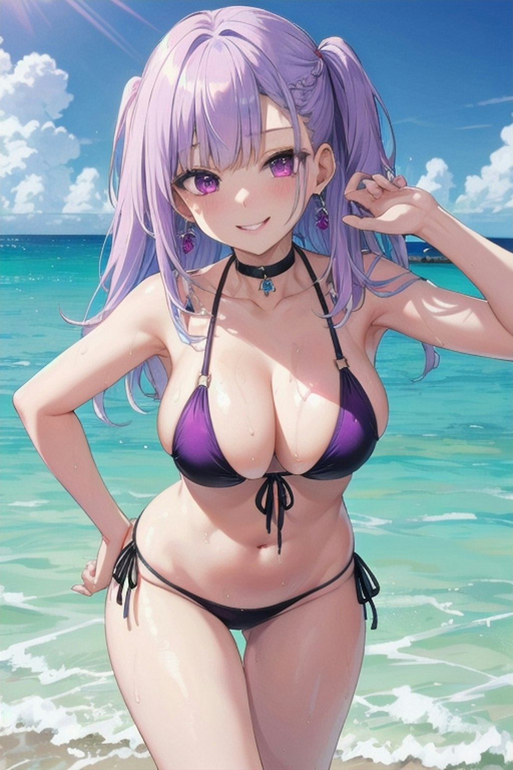 水着の紫髪ギャル