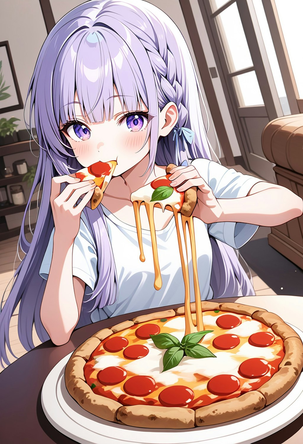 星莉奈(ピザうまー...ふふふ二刀流！丸かじり！！)[days AI]