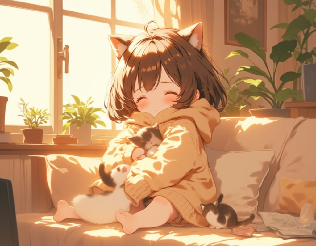 子猫を抱く女の子